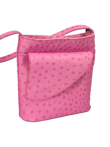 Ital. Leder Handtasche - kleine Abendtasche / Umhängetasche rosa in Strauß Prägung- 18x18x7 cm (B x H x T)