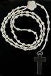 Genuine Fresh Water Pearl Rosary with Mother of Pearl Centerpiece and Clear Plastic Cross - 30 in. Necklace - 22 in. Overall