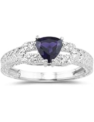 0.04 Cts Diamond & 0.67 Cts Amethyst Ring in 14K White Gold