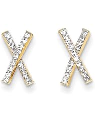 MadiK® 14k Yellow Gold Polished X with Crystal Post Stud Earrings
