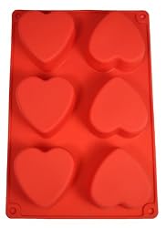 6 Cavity Mini Heart Silicone Cake Mold Pan Cavities are 2 3/4" x 2 3/4" x 1 1/4" deep