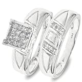 3/8 Carat T.W. Round, Princess Cut Diamond Wedding Band Set 14K White Gold - Two Rings: Ladies Engagement Ring and Ladies Wedding Band - Free Gift Box -