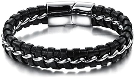 Men's Braided Leather Bangle Bracelets with Magnetic Clasp 7.87"
