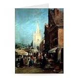 Market at Hennebont (oil on canvas) by.. - Greeting Card (Pack of 2) - 7x5 inch - Art247 - Standard Size - Pack Of 2