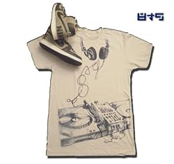 8&9 "GET BUSY" Printed Men's T-shirt By EIGHT & NINE DESIGNS Cool Grey/Blue Pen Colorway 8&9 Dj Tee