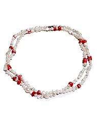 3-8mm Freshwater Cultured Pearl Necklace With Coral and Silver Beads, 36"