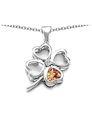 Celtic Love By Kelly (tm) Large 7mm Heart Shape Simulated Imperial Yellow Topaz Lucky Clover Heart Pendant in 925 Sterling Silver