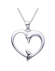 Fairymorning® 18 Inches Dolphin Porpoise Delphinus Delphis Sea Hog Love Heart Open Heart Necklace 925 Sterling Silver