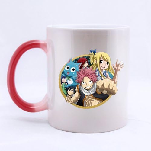 Japan Anime Cartoon Fairy Tail Natsu Lucy Happy Custom Red Morphing Coffee Mug Tea Cup 11 OZ Office Home Cup (Printed on two sides)