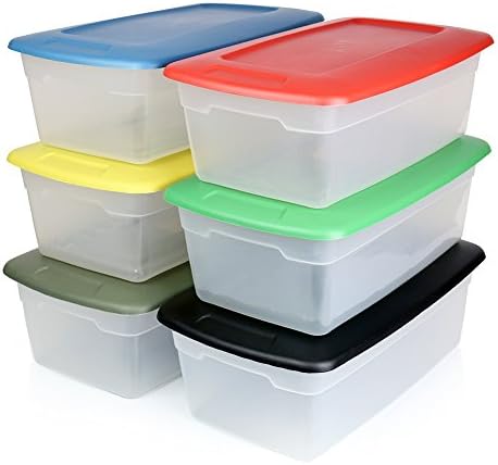 Set of 6 - Plastic Storage Box Organizer Container, Clear Bottom, 5.5-Quart