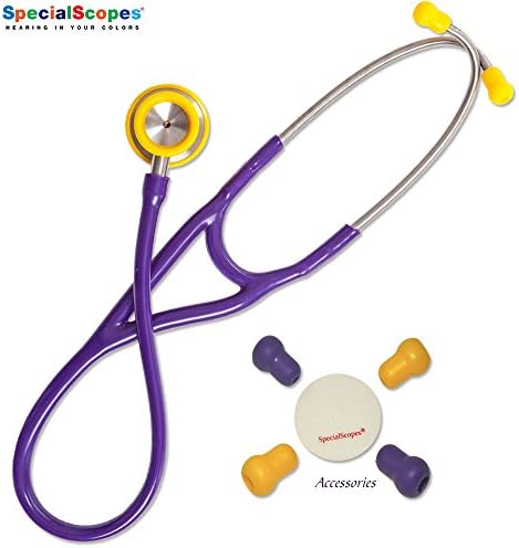 Specialscopes Purple Adult Cardiology Stethoscope 28" & Bonus Accessories Kit Extra Diaphragm- 2 Sets of Ear Tips Purple & Yellow