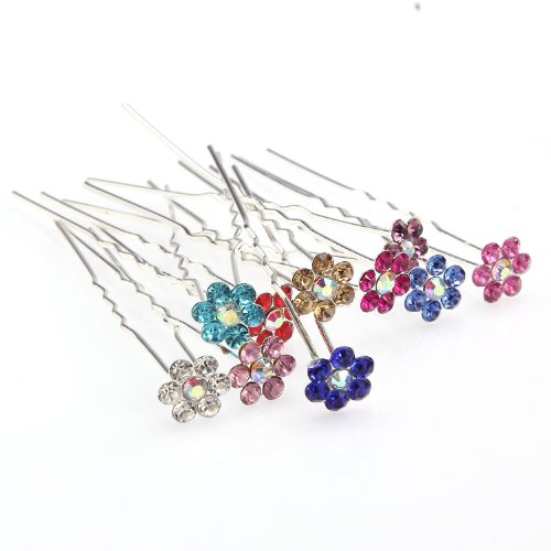 ILOVEDIY 10pcs/lot Mixed Color Crystal Bridal Party Wedding Decorative Hair Pins for Girls Long Hair Buns Hair Pins