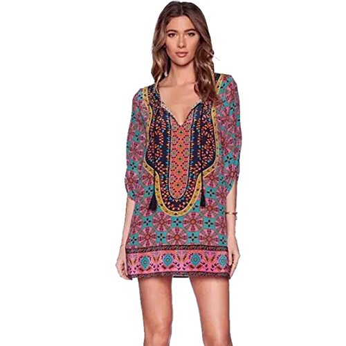LUNIWEI Women 3/4 Sleeves Baroque Wind Pattern dress