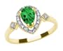 10k Yellow Gold, May Birthstone, Lab-Created Emerald and Diamond Pear Shaped Ring, Size 6