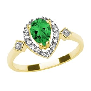Buy 10k Yellow Gold, May Birthstone, Lab-Created Emerald and Diamond Pear Shaped Ring by Amazon.com Collection