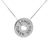 Sterling Silver 1 FREE KISS TOKEN with Heart Cutout Pendant on 18in Box Chain Necklace