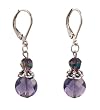 Earrings - E291 - Faceted Glass Lentil & Fire Polished Glass Bead ~ Purple