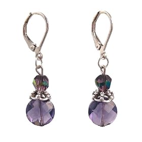 Earrings - E291 - Faceted Glass Lentil & Fire Polished Glass Bead ~ Purple