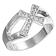 Sterling Silver Ring - Cross with Clear CZs - 11mm x 4mm - Sizes 5-9