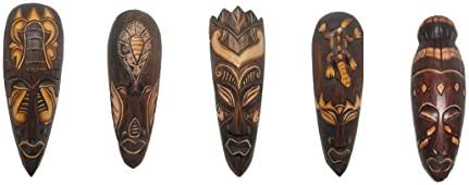 African Tribal Wooden Masks, Hand Carved in Bali, 12 Inch, Complete Set of Five