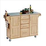 Kitchen Cart with Stainless Steel Top in Natural Finish
