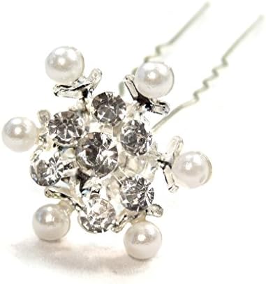 Crystal Snowflake Flower with Simulated Pearls Bridal Wedding Hair Pin Accessory (Set of 6)