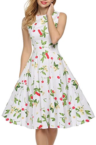 REPHYLLIS Women Sleeveless Floral Print Retro 1950'S Evening Party Swing Dress