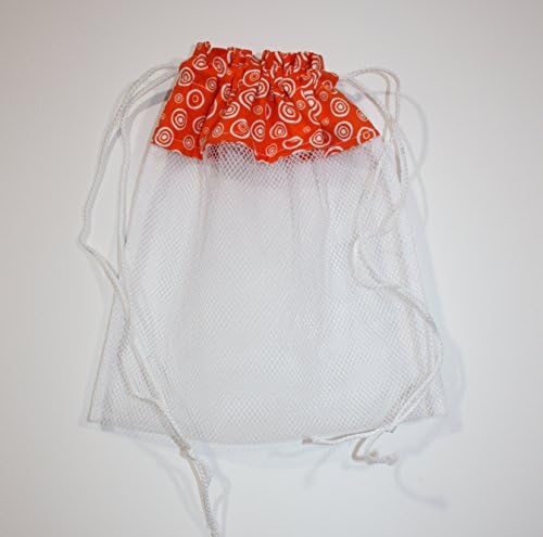 Sea Shell Bag, Circles on OrangeFabric & Mesh Drawstring Beach Bag Handmade by FrogBlossoms