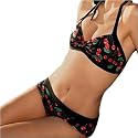 Skinny Dip 2 Piece Lined Lycra Vintage Halter Style Cherry Print Bikini Top with Boy Shorts Bottom.