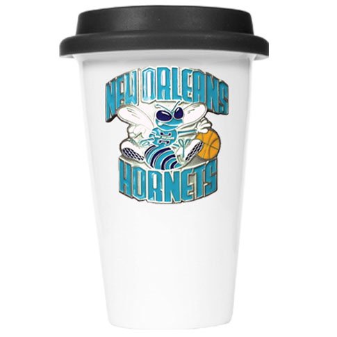 New Orleans Hornets Ceramic Travel Cup (Black Lid)