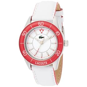 Lacoste Womens 2000561 Opio White Leather Pink Plastic Bezel 