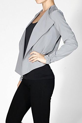Stylish Woven Draped Front Waterfall Collar Dressy Blazer Bolero Jacket (Large, Pale Grey)