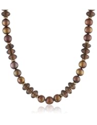 Gemstone Rondelle, Chocolate Potato Freshwater Cultured Pearl and Gold over Silver Rondelle Beads Endless Necklace, 36"