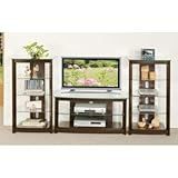 Entertainment Center Tempered Glass TV Stand with Two Shelfves in Espresso  ....
