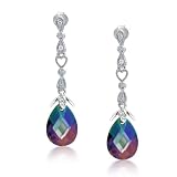 Bling Jewelry Micro Pave CZ Pear Shaped Rainbow Topaz Color Drop Earrings