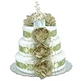 Large Sage Peonies Sage Circle Diaper Cake by Bloomers