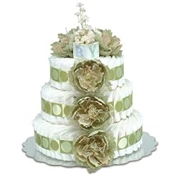 Large Sage Peonies Sage Circle Diaper Cake by Bloomers