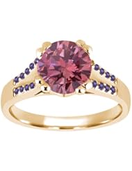 1.10 Ct Round Pink Diamond Purple Amethyst 18K Yellow Gold Ring