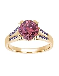 1.10 Ct Round Pink Diamond Purple Amethyst 18K Yellow Gold Ring