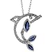 14k White Gold 18 in. Thin Chain & 3/4 in. (19mm) tall Dolphin Cut Out Pendant, w/ 0.50 Carat Brilliant Cut Diamonds & Marquise-shaped Blue Sapphire Stones
