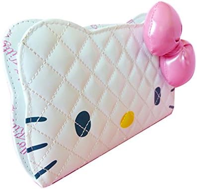 Japanese Cartoon Hello Kitty Big Facial and Bowknot White Purse Handbag (Long)
