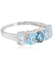 10k White Gold Shades of Blue Topaz and Diamond-Accented Ring
