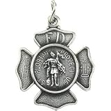 Sterling Silver Round St. Florian Pendant Medal