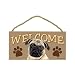 pug30  - Pug Browntan color Wood Welcome Door Sign 5x10