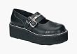2 Inch Trendy Punk Shoe Double Strap Platform Mary Jane Shoe Black Demonia