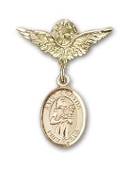 Gold Filled Baby Badge with St. Agatha Charm and Angel with Wings Badge Pin