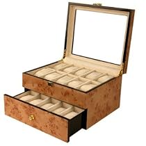 New Improved Luxury Watch Box Storage Case for 20 Watches Lite Burlwood Finish with Display Window with Latch