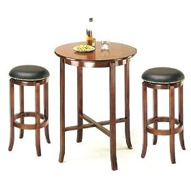 Click here to buy York Cherry Pub Table Set with 2 Leather Nailhead Swivel Bar Stools by AtHomeMart.