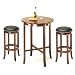 York Cherry Pub Table Set with 2 Leather Nailhead Swivel Bar Stools