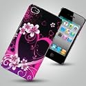 BRAND NEW CASE FOR IPHONE 4 / IPHONE 4S - HEARTS AND FLOWERS BACK CASE IN BLACK PINK AND PURPLE - Mobile Phone Accessories By Oliviasphones